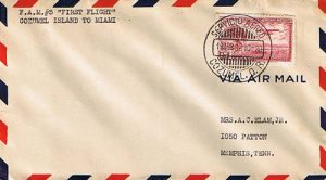 first flight cover airmail envelope stamped from Cozumel
