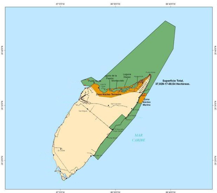 Cozumel protected ocean area map