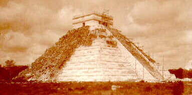 almost done rebuilding the Chichen Itza pryramid in the 1920s